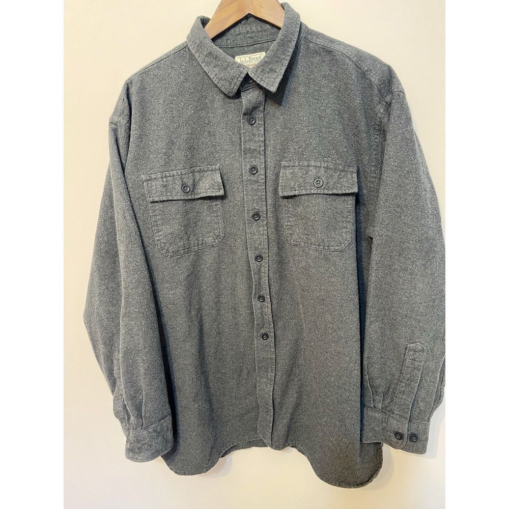 LL‎ Bean Shirt Mens XXL Charcoal Gray Chamois Cloth 187923 Heavyweight Cotton